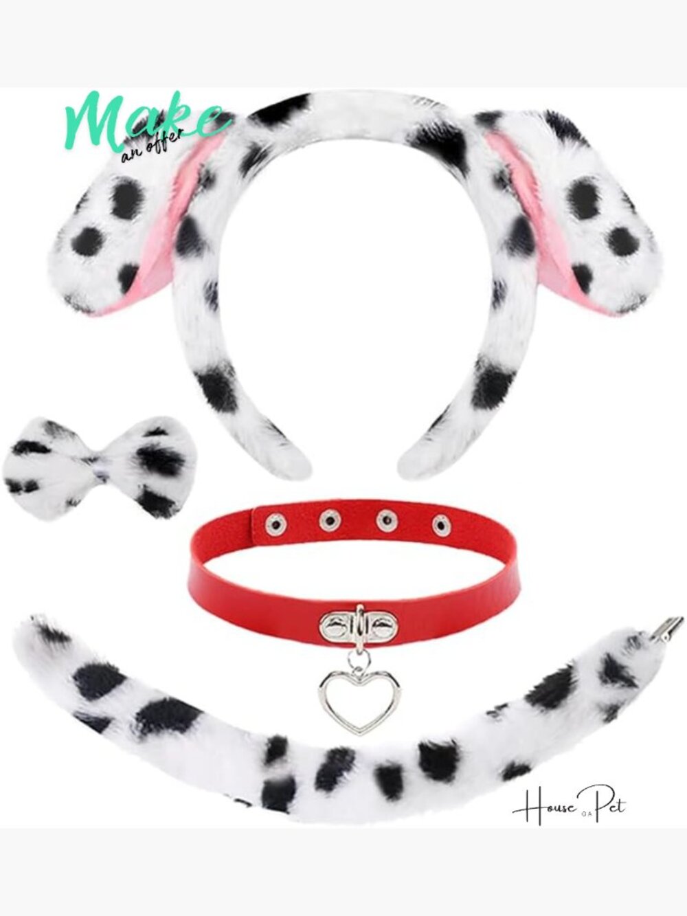 Dalmatian Costume Adult Set Dog Ears Headband Tail Choker Collar Halloween